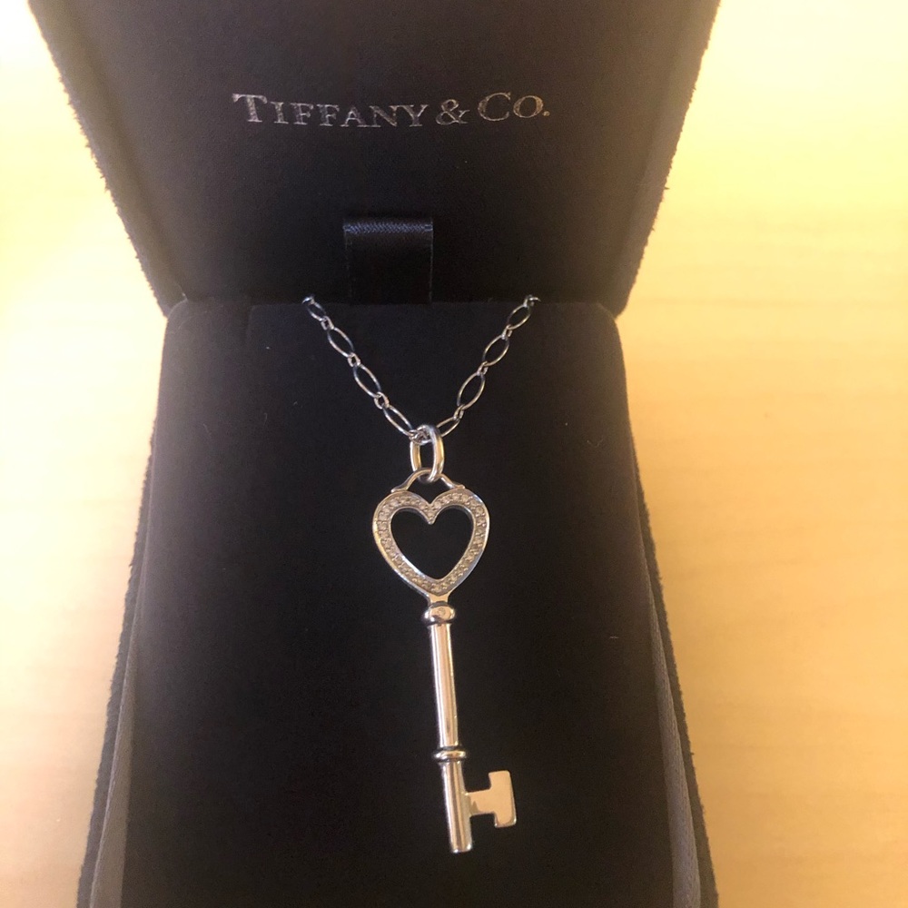 18K White gold Tiffany & Co. Diamond Key Pendant & Necklace